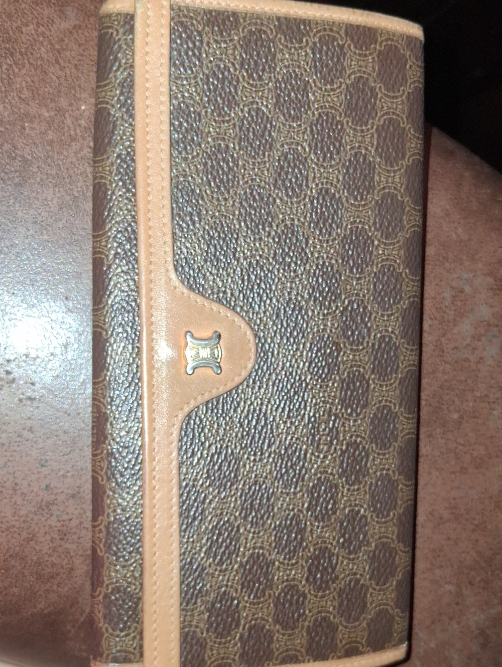 Celine Brown Monogram Continental Wallet with Tan Trim